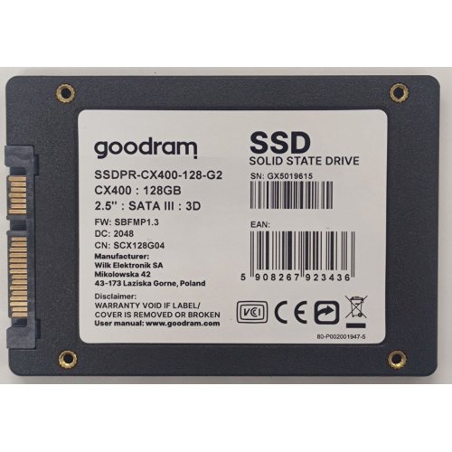 Ssd-диск GoodRAM CX400 Gen.2 3D NAND TLC 128GB 2.5" (SSDPR-CX400-128-G2) (Восстановлено продавцом, 821623) купить в Украине: Киев, Днепр, Харьков, Одесса  | Проверка совместимости, низкая цена, отзывы, характеристики от TELEMART фото
