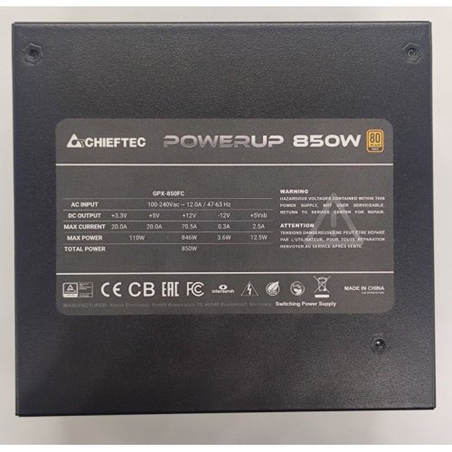 Блок живлення CHIEFTEC PowerUp 850W (GPX-850FC) (Відновлено продавцем, 821642) купити в Україні: Київ, Львів, Хмельницький, Тернопіль | Перевірка сумісності, низька ціна, відгуки, характеристики від TELEMART фото