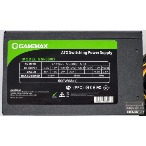 Блок питания GAMEMAX 500W (GM-500B) (Восстановлено продавцом, 821793) купить в Украине: Киев, Днепр, Харьков, Одесса  | Проверка совместимости, низкая цена, отзывы, характеристики от TELEMART фото