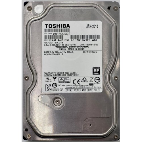 Жесткий диск Toshiba 1TB 32MB 7200RPM 3.5" (DT01ACA100) (Восстановлено продавцом, 821966) купить в Украине: Киев, Днепр, Харьков, Одесса  | Проверка совместимости, низкая цена, отзывы, характеристики от TELEMART фото