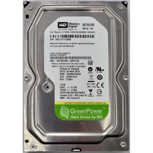 Жесткий диск Western Digital AV-GP 1TB 64MB 3.5" (WD10EURX) (Восстановлено продавцом, 821967) купить в Украине: Киев, Днепр, Харьков, Одесса  | Проверка совместимости, низкая цена, отзывы, характеристики от TELEMART фото