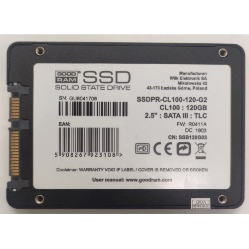 Ssd-диск GoodRAM CL100 Gen.2 3D NAND TLC 120GB 2.5" (SSDPR-CL100-120-G2) (Відновлено продавцем, 821972) купити в Україні: Київ, Львів, Хмельницький, Тернопіль | Перевірка сумісності, низька ціна, відгуки, характеристики від TELEMART фото