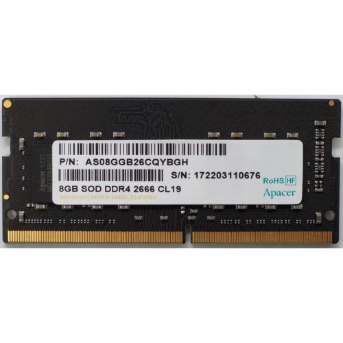 Озп Apacer SODIMM DDR4 8GB 2666Mhz (AS08GGB26CQYBGH) (Відновлено продавцем, 822034) купити в Україні: Київ, Львів, Хмельницький, Тернопіль | Перевірка сумісності, низька ціна, відгуки, характеристики від TELEMART фото