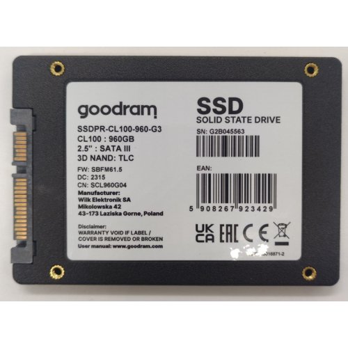 Ssd-диск GoodRAM CL100 Gen.3 3D NAND TLC 960GB 2.5" (SSDPR-CL100-960-G3) (Відновлено продавцем, 822116) купити в Україні: Київ, Львів, Хмельницький, Тернопіль | Перевірка сумісності, низька ціна, відгуки, характеристики від TELEMART фото
