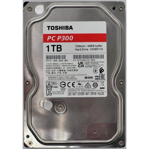 Жорсткий диск Toshiba P300 1TB 64MB 7200RPM 3.5" (HDWD110UZSVA) (Відновлено продавцем, 822139) купити в Україні: Київ, Львів, Хмельницький, Тернопіль | Перевірка сумісності, низька ціна, відгуки, характеристики від TELEMART фото