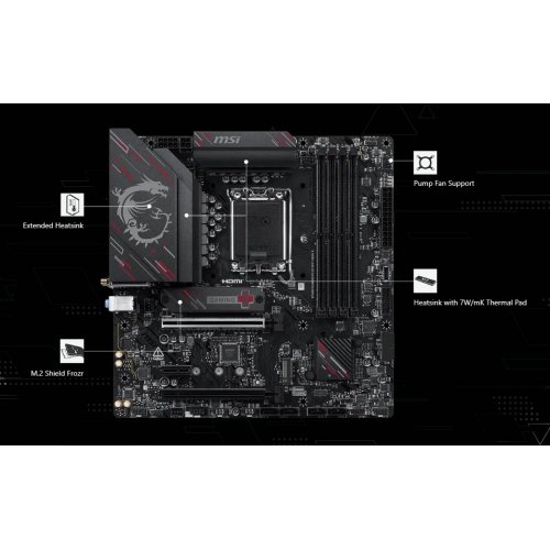 Материнська плата MSI B760M GAMING PLUS WIFI GEN5 II (s1700, Intel B760) купити в Україні: Київ, Львів, Хмельницький, Тернопіль | Перевірка сумісності, низька ціна, відгуки, характеристики від TELEMART фото