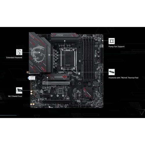 Материнська плата MSI B760M GAMING PLUS WIFI GEN5 II (s1700, Intel B760) купити в Україні: Київ, Львів, Хмельницький, Тернопіль | Перевірка сумісності, низька ціна, відгуки, характеристики від TELEMART фото