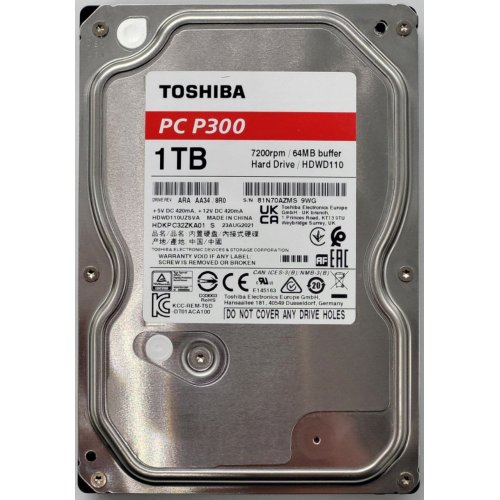 Жесткий диск Toshiba P300 1TB 64MB 7200RPM 3.5" (HDWD110UZSVA) (Восстановлено продавцом, 822807) купить в Украине: Киев, Днепр, Харьков, Одесса  | Проверка совместимости, низкая цена, отзывы, характеристики от TELEMART фото