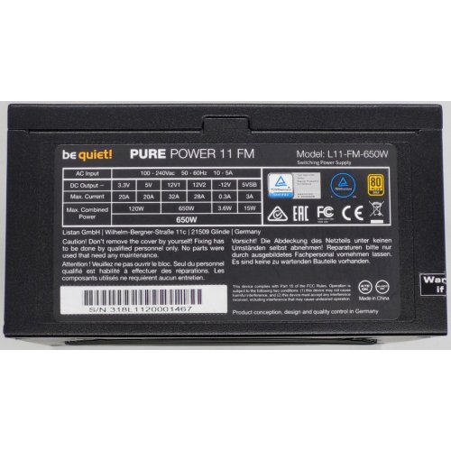Блок живлення Be Quiet! Pure Power 11 FM 650W (BN318) (Відновлено продавцем, 823037) купити в Україні: Київ, Львів, Хмельницький, Тернопіль | Перевірка сумісності, низька ціна, відгуки, характеристики від TELEMART фото