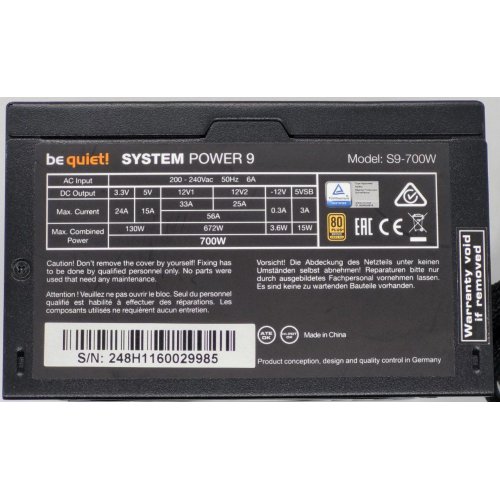 Блок живлення Be Quiet! System Power 9 700W (BN248) (Відновлено продавцем, 823039) купити в Україні: Київ, Львів, Хмельницький, Тернопіль | Перевірка сумісності, низька ціна, відгуки, характеристики від TELEMART фото