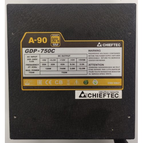Блок питания CHIEFTEC A-90 750W (GDP-750C) (Восстановлено продавцом, 823210) купить в Украине: Киев, Днепр, Харьков, Одесса  | Проверка совместимости, низкая цена, отзывы, характеристики от TELEMART фото
