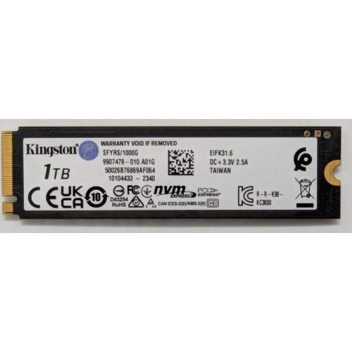 Ssd-диск Kingston FURY Renegade 3D NAND TLC 1TB M.2 (2280 PCI-E) NVMe x4 (SFYRS/1000G) (Відновлено продавцем, 823217) купити в Україні: Київ, Львів, Хмельницький, Тернопіль | Перевірка сумісності, низька ціна, відгуки, характеристики від TELEMART фото