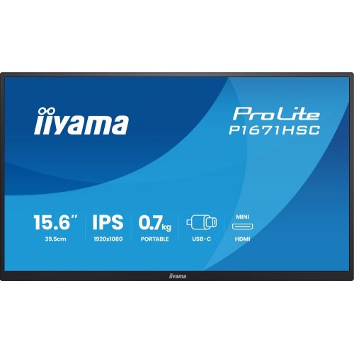 Монитор Iiyama 15.6" ProLite P1671HSC-B1 Black купить в Украине: Киев, Днепр, Харьков, Одесса  | Низкая цена, отзывы, характеристики от TELEMART фото
