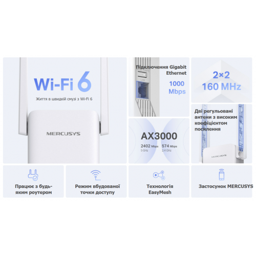 Ретранслятор Mercusys ME80X купить в Украине: Киев, Днепр, Харьков, Одесса  | Низкая цена, отзывы, характеристики от TELEMART фото