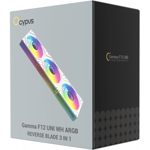 Набор кулеров для корпуса Ocypus Gamma F12 UNI ARGB Reverse Blade 3 in 1 (GAMMA-F12-WH3AM01U-GL) White купить в Украине: Киев, Днепр, Харьков, Одесса  | Проверка совместимости, низкая цена, отзывы, характеристики от TELEMART фото