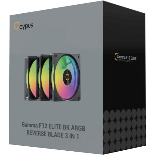 Набор кулеров для корпуса Ocypus Gamma F12 Elite ARGB Reverse Blade 3 in 1 (GAMMA-F12-BK3AM01E-GL) Black купить в Украине: Киев, Днепр, Харьков, Одесса  | Проверка совместимости, низкая цена, отзывы, характеристики от TELEMART фото