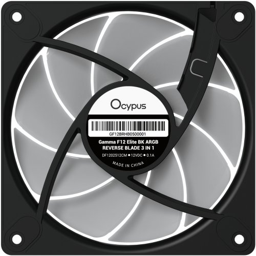 Кулер для корпуса Ocypus Gamma F12 Elite ARGB Reverse Blade (GAMMA-F12-BK1AM01E-GL) Black купить в Украине: Киев, Днепр, Харьков, Одесса  | Проверка совместимости, низкая цена, отзывы, характеристики от TELEMART фото