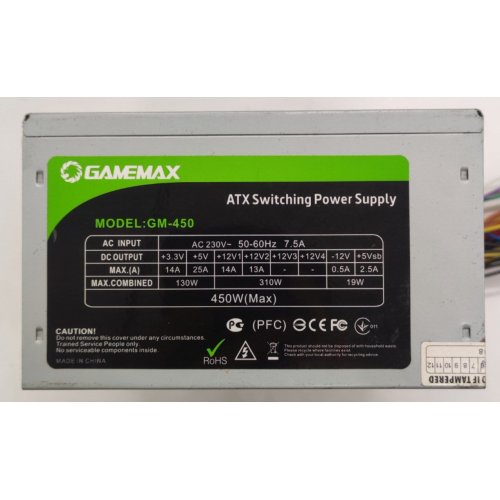 Блок живлення GAMEMAX GM-450 450W (GM-450) OEM (Відновлено продавцем, 823924) купити в Україні: Київ, Львів, Хмельницький, Тернопіль | Перевірка сумісності, низька ціна, відгуки, характеристики від TELEMART фото