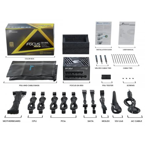 Блок питания Seasonic Focus GX-850W ATX 3.1 (FOCUS-GX-850-ATX31) Black купить в Украине: Киев, Днепр, Харьков, Одесса  | Проверка совместимости, низкая цена, отзывы, характеристики от TELEMART фото
