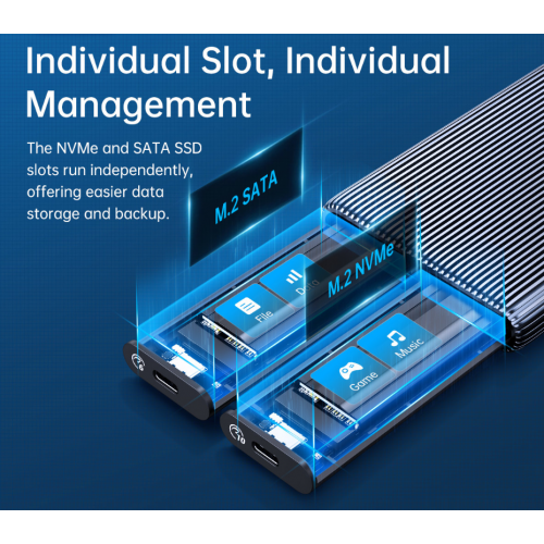 Внешний карман ORICO AM2C3-2N 2 x M.2 NVME SSD Enclosure USB Type-C (ORICO-AM2C3-2N-GY-BP) Grey купить в Украине: Киев, Днепр, Харьков, Одесса  | Низкая цена, отзывы, характеристики от TELEMART фото
