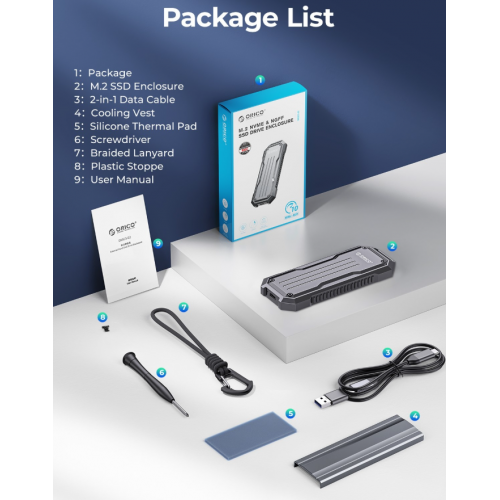 Зовнішня кишеня ORICO OXS2C3-G2 M.2 NVME/SATA SSD Enclosure USB Type-C (ORICO-OXS2C3-G2-GY-BP) Dark Grey купити в Україні: Київ, Львів, Хмельницький, Тернопіль, Івано-Франківськ | Низька ціна, відгуки, характеристики від TELEMART фото