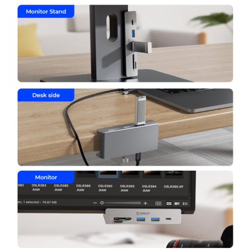 USB-хаб ORICO MH5PC USB 6 in 1 (ORICO-MH5PC-10-SV-BP) Silver купити в Україні: Київ, Львів, Хмельницький, Тернопіль | Низька ціна, відгуки, характеристики від TELEMART фото