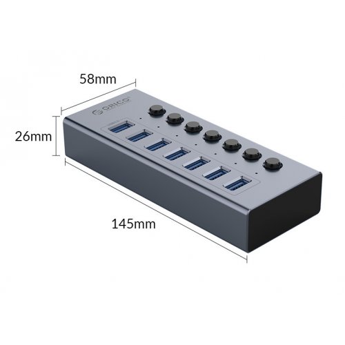 USB-хаб ORICO BT2U3-7AB USB 7 in 1 (ORICO-BT2U3-7AB-EU-GY-BP) Grey/Black купити в Україні: Київ, Львів, Хмельницький, Тернопіль | Низька ціна, відгуки, характеристики від TELEMART фото