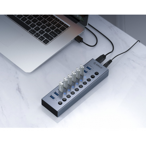 USB-хаб ORICO BT2U3-7AB USB 7 in 1 (ORICO-BT2U3-7AB-EU-GY-BP) Grey/Black купити в Україні: Київ, Львів, Хмельницький, Тернопіль | Низька ціна, відгуки, характеристики від TELEMART фото
