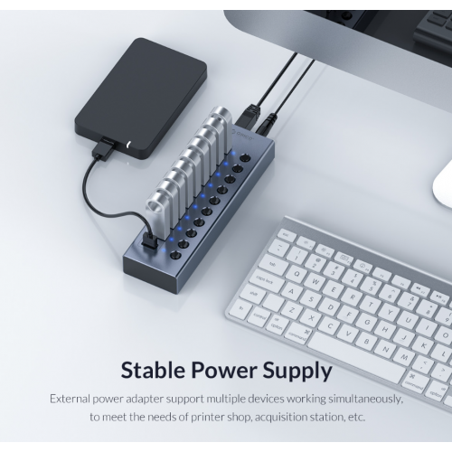 USB-хаб ORICO BT2U3-7AB USB 7 in 1 (ORICO-BT2U3-7AB-EU-GY-BP) Grey/Black купити в Україні: Київ, Львів, Хмельницький, Тернопіль | Низька ціна, відгуки, характеристики від TELEMART фото