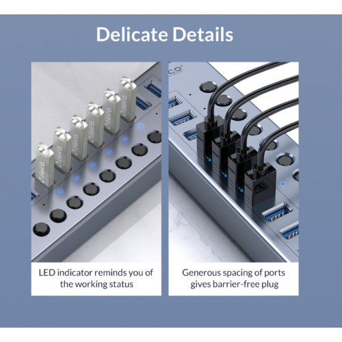 USB-хаб ORICO BT2U3-7AB USB 7 in 1 (ORICO-BT2U3-7AB-EU-GY-BP) Grey/Black купити в Україні: Київ, Львів, Хмельницький, Тернопіль | Низька ціна, відгуки, характеристики від TELEMART фото