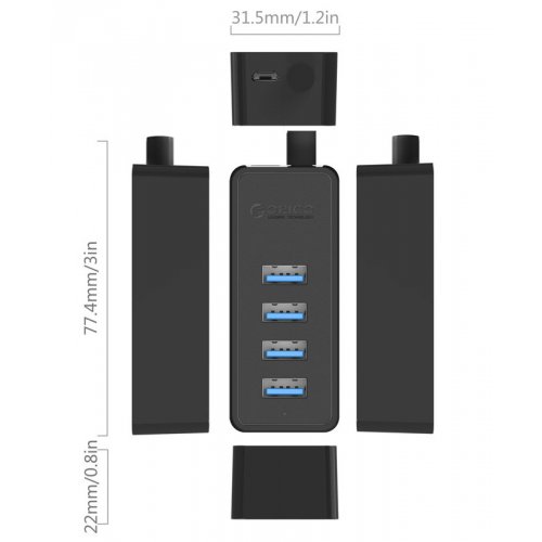 USB-хаб ORICO W5P-U3 USB 4 in 1 (ORICO-W5P-U3-100-BK-EP-HW) Black купити в Україні: Київ, Львів, Хмельницький, Тернопіль | Низька ціна, відгуки, характеристики від TELEMART фото