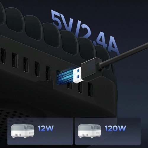 Сетевое зарядное устройство ORICO DUK-10P-V1 Smart Charging Station 10 x USB 120W (ORICO-DUK-10P-V1-EU-BK-BP) Black купить в Украине: Киев, Днепр, Харьков, Одесса  | Низкая цена, отзывы, характеристики от TELEMART фото