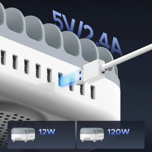 Сетевое зарядное устройство ORICO DUK-10P-V1 Smart Charging Station 10 x USB 120W (ORICO-DUK-10P-V1-EU-WH-BP) White купить в Украине: Киев, Днепр, Харьков, Одесса  | Низкая цена, отзывы, характеристики от TELEMART фото