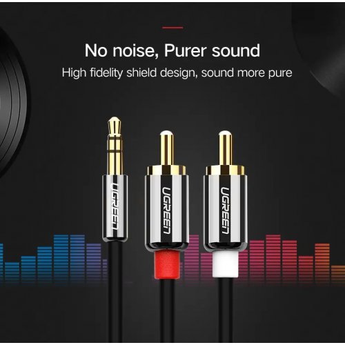 Розгалужувач Ugreen AV116 3.5mm to 2 x RCA 2m (10584) Black купити в Україні: Київ, Львів, Хмельницький, Тернопіль | Низька ціна, відгуки, характеристики від TELEMART фото