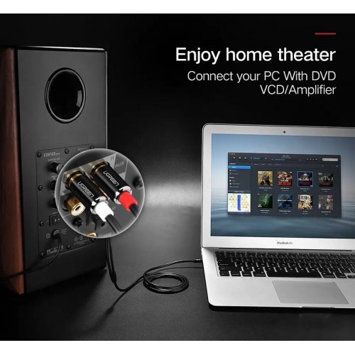 Розгалужувач Ugreen AV116 3.5mm to 2 x RCA 2m (10584) Black купити в Україні: Київ, Львів, Хмельницький, Тернопіль | Низька ціна, відгуки, характеристики від TELEMART фото