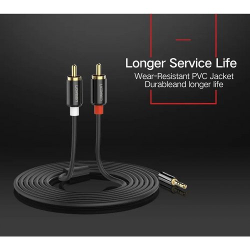 Розгалужувач Ugreen AV116 3.5mm to 2 x RCA 2m (10584) Black купити в Україні: Київ, Львів, Хмельницький, Тернопіль | Низька ціна, відгуки, характеристики від TELEMART фото