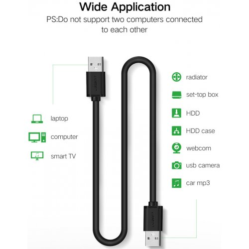 Кабель Ugreen US102 USB 2.0 to USB 1m (10309) Black купить в Украине: Киев, Днепр, Харьков, Одесса  | Низкая цена, отзывы, характеристики от TELEMART фото