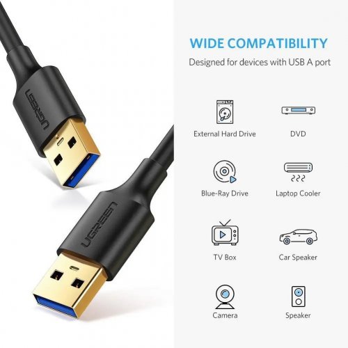 Кабель Ugreen US128 USB 3.0 to USB 1m (10370) Black купить в Украине: Киев, Днепр, Харьков, Одесса  | Низкая цена, отзывы, характеристики от TELEMART фото