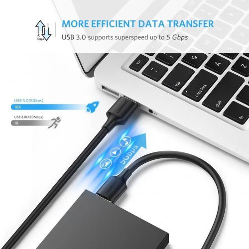 Кабель Ugreen US128 USB 3.0 to USB 1m (10370) Black купить в Украине: Киев, Днепр, Харьков, Одесса  | Низкая цена, отзывы, характеристики от TELEMART фото
