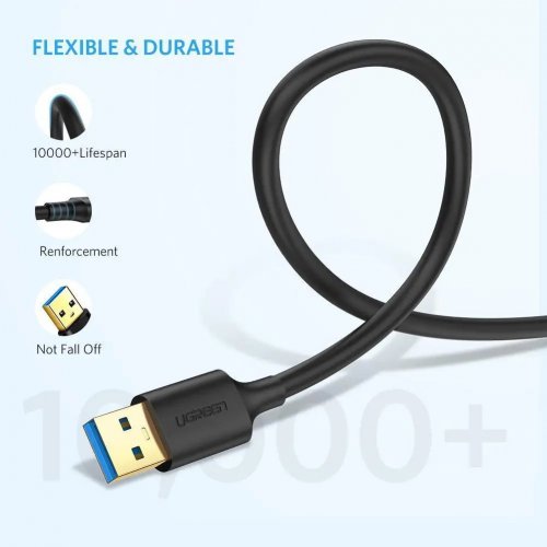 Кабель Ugreen US128 USB 3.0 to USB 1m (10370) Black купить в Украине: Киев, Днепр, Харьков, Одесса  | Низкая цена, отзывы, характеристики от TELEMART фото