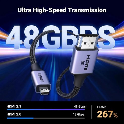 Кабель Ugreen HD164 Micro HDMI to HDMI 2.1 8K 2m (15517) Black купити в Україні: Київ, Львів, Хмельницький, Тернопіль | Низька ціна, відгуки, характеристики від TELEMART фото