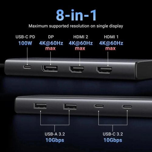USB-хаб Ugreen CM639 USB Type-C 8 in 1 (35625) Gray купити в Україні: Київ, Львів, Хмельницький, Тернопіль | Низька ціна, відгуки, характеристики від TELEMART фото