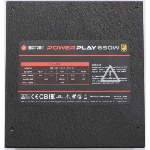 Блок живлення CHIEFTEC PowerPlay 650W (GPU-650FC) (Відновлено продавцем, 824394) купити в Україні: Київ, Львів, Хмельницький, Тернопіль | Перевірка сумісності, низька ціна, відгуки, характеристики від TELEMART фото