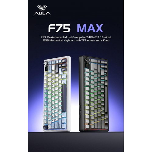 Клавіатура AULA F75 MAX Gasket Reaper Switch Wireless (6978080501158) White/Blue купити в Україні: Київ, Львів, Хмельницький, Тернопіль | Низька ціна, відгуки, характеристики від TELEMART фото