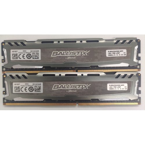 Озу Crucial DDR4 16GB (2x8GB) 3000Mhz Ballistix Sport LT Gray (BLS2K8G4D30AESBK) (Восстановлено продавцом, 825436) купить в Украине: Киев, Днепр, Харьков, Одесса  | Проверка совместимости, низкая цена, отзывы, характеристики от TELEMART фото