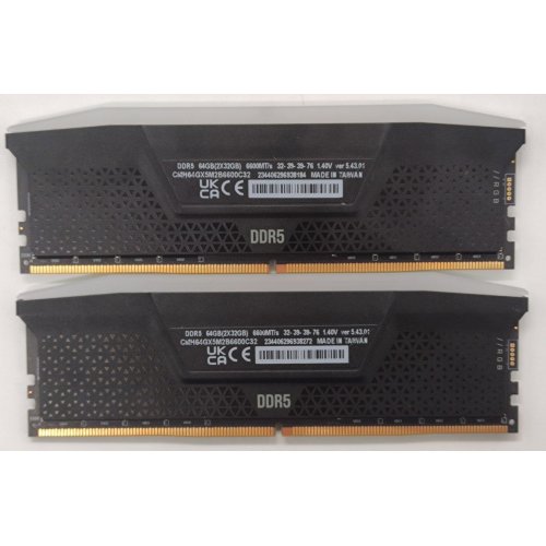 Озу Corsair DDR5 64GB (2x32GB) 6600Mhz Vengeance RGB Black (CMH64GX5M2B6600C32) (Восстановлено продавцом, 825503) купить в Украине: Киев, Днепр, Харьков, Одесса  | Проверка совместимости, низкая цена, отзывы, характеристики от TELEMART фото