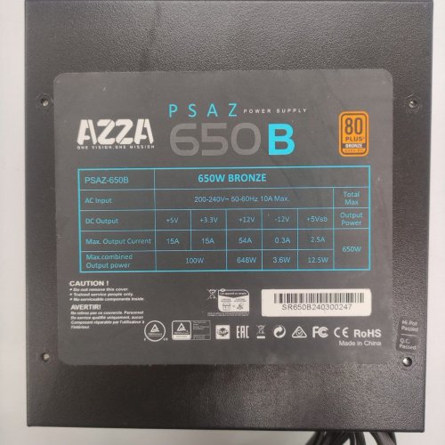 Блок питания Azza 650W (PSAZ-650W) (Восстановлено продавцом, 825540) купить в Украине: Киев, Днепр, Харьков, Одесса  | Проверка совместимости, низкая цена, отзывы, характеристики от TELEMART фото