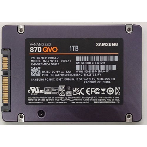 Ssd-диск Samsung 870 QVO V-NAND MLC 1TB 2.5" (MZ-77Q1T0BW) (Відновлено продавцем, 826327) купити в Україні: Київ, Львів, Хмельницький, Тернопіль, Івано-Франківськ | Перевірка сумісності, низька ціна, відгуки, характеристики від TELEMART фото