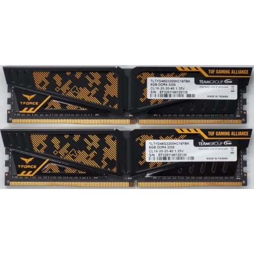 Озу Team DDR4 16GB (2x8GB) 3200Mhz T-Force Vulcan TUF Gaming Alliance (TLTYD416G3200HC16CDC01) (Восстановлено продавцом, 826740) купить в Украине: Киев, Днепр, Харьков, Одесса  | Проверка совместимости, низкая цена, отзывы, характеристики от TELEMART фото