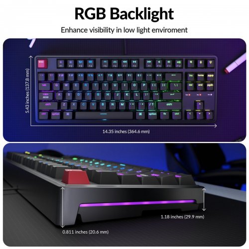 Клавіатура Keychron C3 Pro V2 87 Key RGB Hot-Swap Keychron Super Red Switch (C3PX-H1-UA) Black купити в Україні: Київ, Львів, Хмельницький, Тернопіль, Івано-Франківськ | Низька ціна, відгуки, характеристики від TELEMART фото